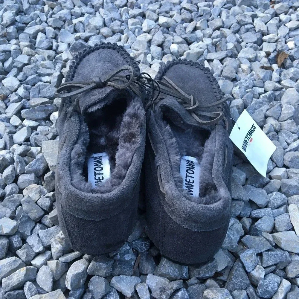 Minnetonka Baby's Petra Trapper Moccasin Charcoal Grey Slippers Size 5 NWT